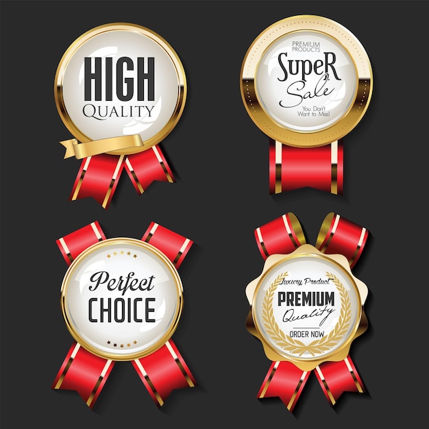 Vector collection of golden badges and labels