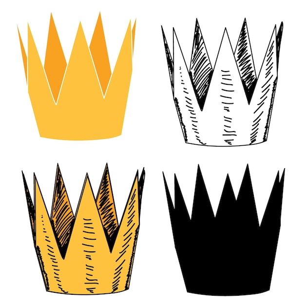 Collection golden crown with sketch