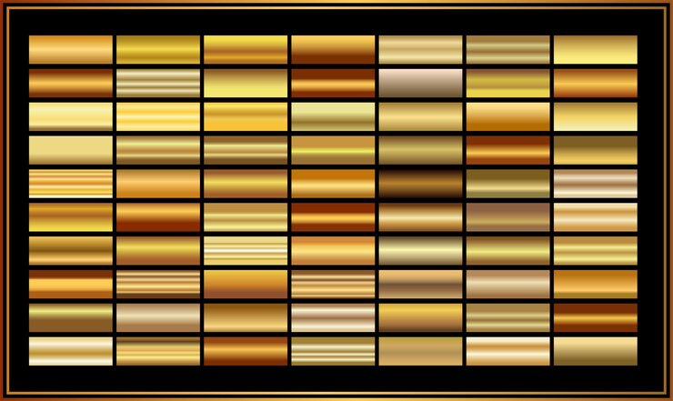 Vector collection of golden metallic gradient brilliant plates with gold effect vector illustration