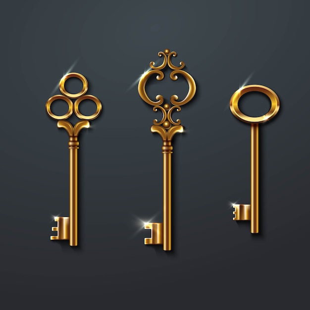 collection of golden old vintage keys.