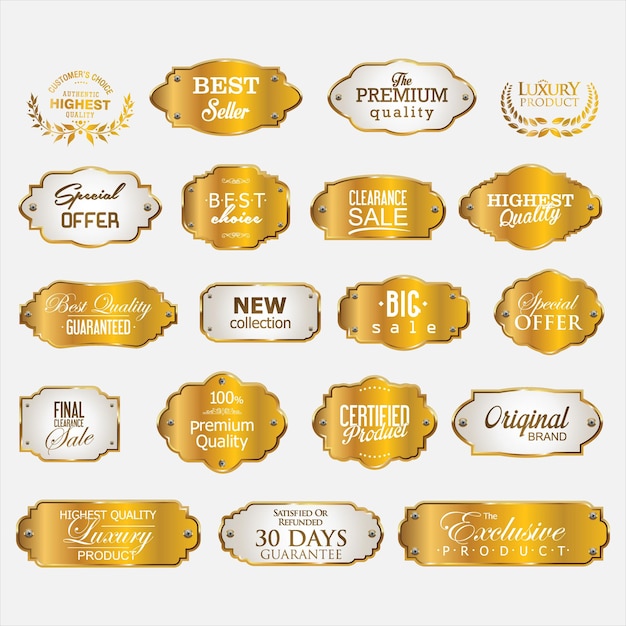 Vector collection of golden premium retro promo seals stickers