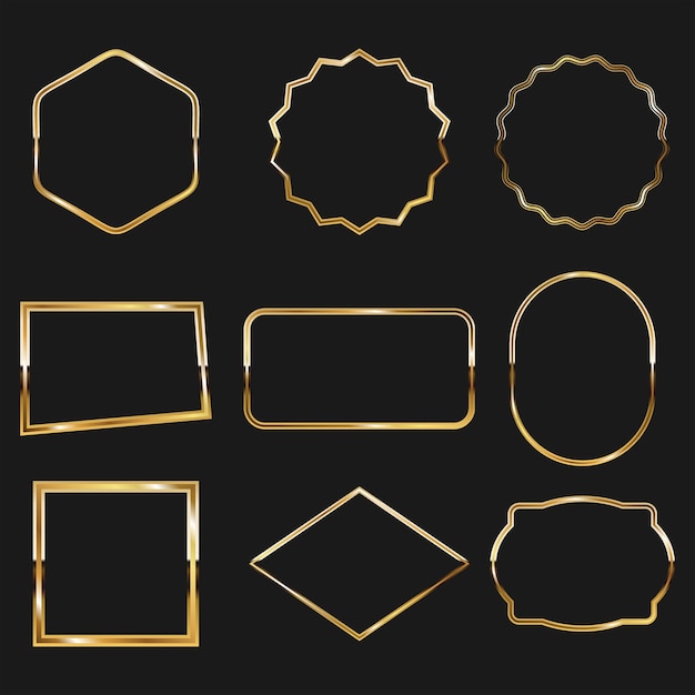 Vector collection of golden shiny frame set isolated on dark background vector