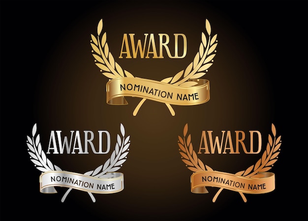 Collection of golden silver and bronze award nomination laurel wreath