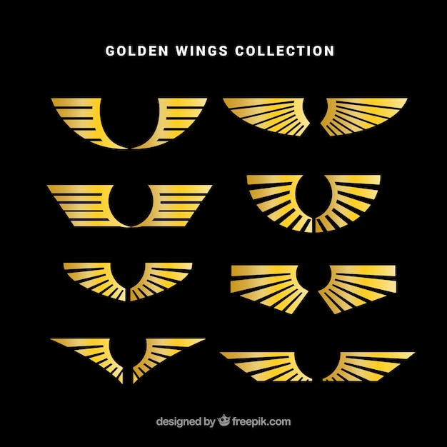 Collection of golden wing logos in flat design