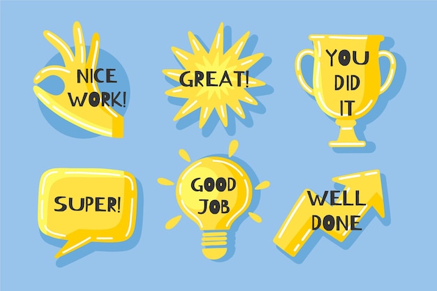 Vector collection of good job and great job stickers