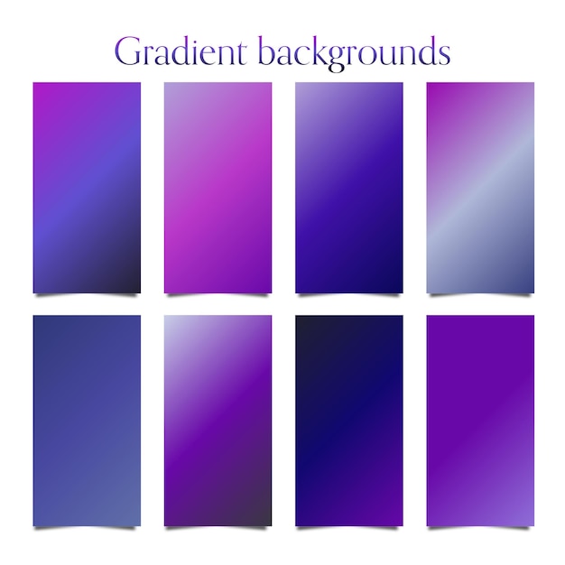 Collection of gradient backgrounds shades of blue lilac shades Vector illustration