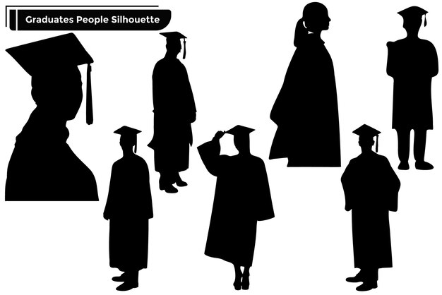 Vector collection of graduates celebrating silhouettes in different poses