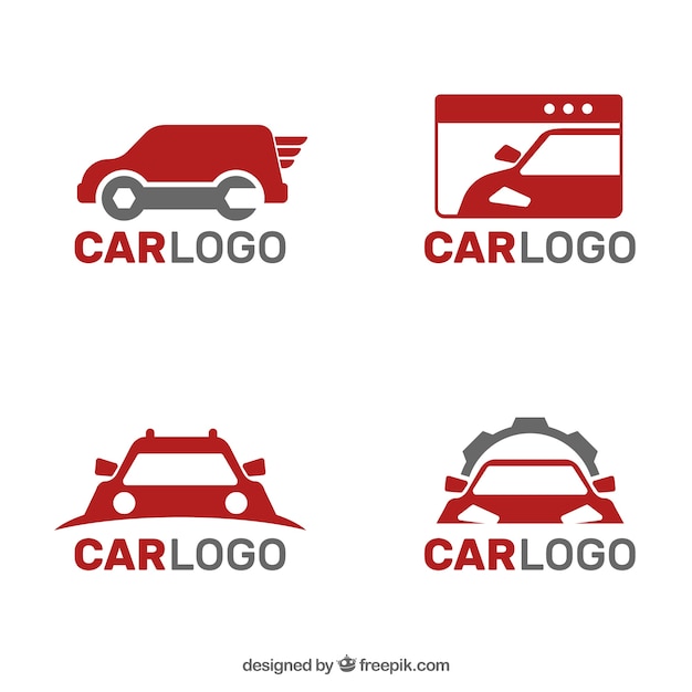 Vector collection of gray and red car logos