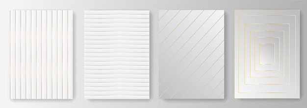 Collection of gray and white backgrounds with gold and silver lines