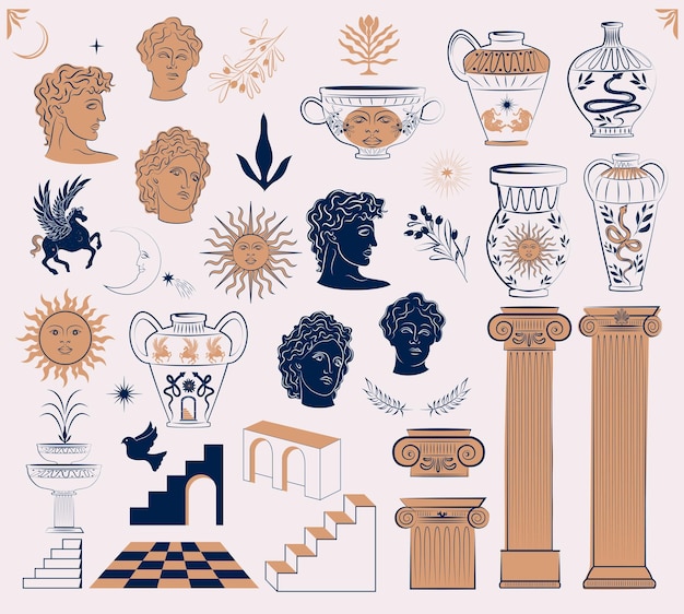 Vector collection of greek ancient elements