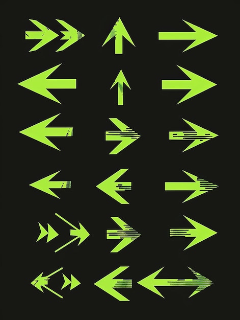 A collection of green arrows pointing in different directions