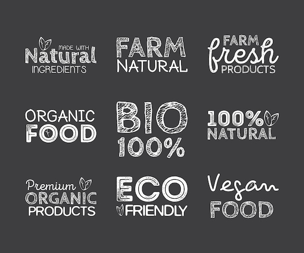 Vettore raccolta di green eco food label