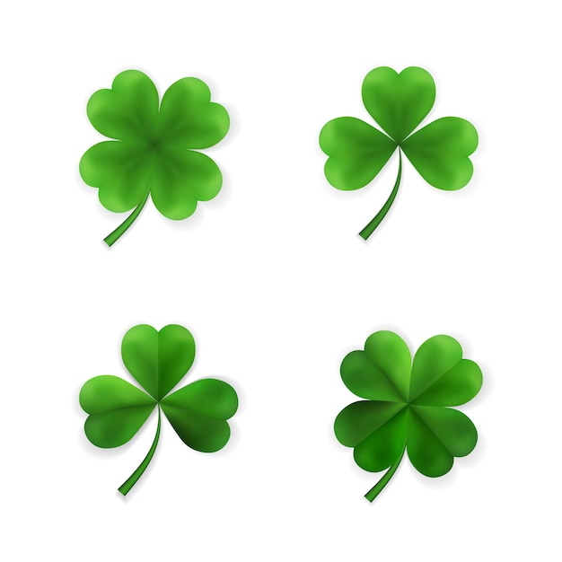 Vector collection of green four and tree leaf clovers