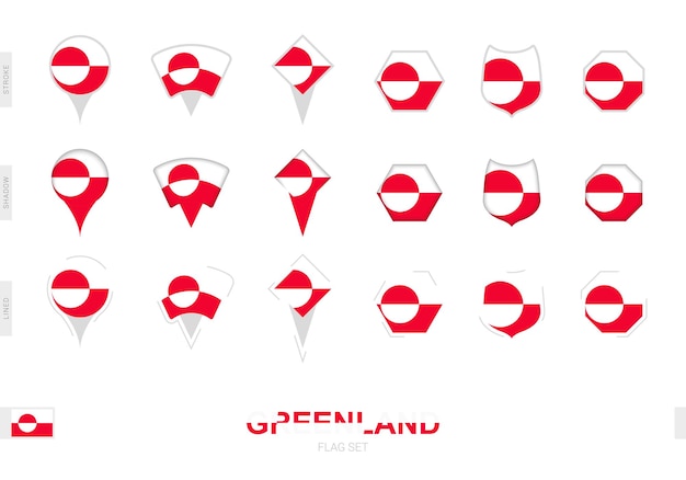 Collection of the Greenland flag in different shapes and with three different effects