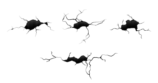 Vector collection of groundhole cracks earthquake cracks illustration of a cracked wall isolated