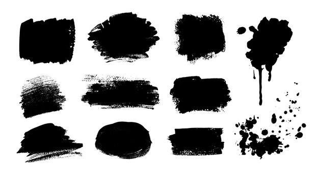 Collection of grunge vector hand drawn elements banners and paint splashes