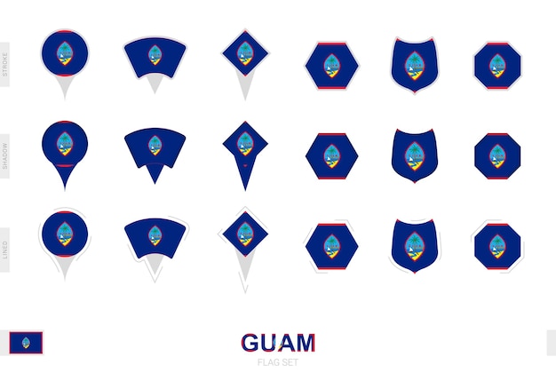 Collezione della bandiera di guam in diverse forme e con tre effetti diversi
