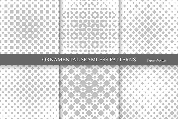 Raccolta di motivi geometrici senza soluzione di continuità mezzitoni sfondi vettoriali monocromatici