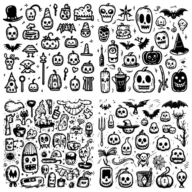 a collection of halloween doodle