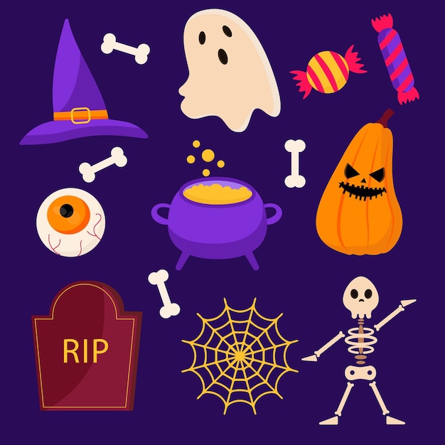 Collection of Halloween elements Vector illustration