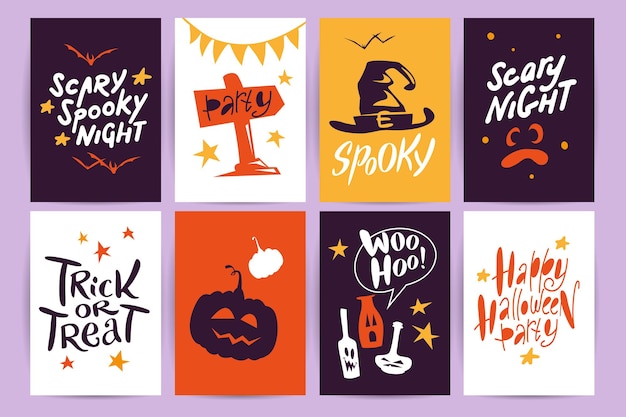 Collection of Halloween flat celebration cards