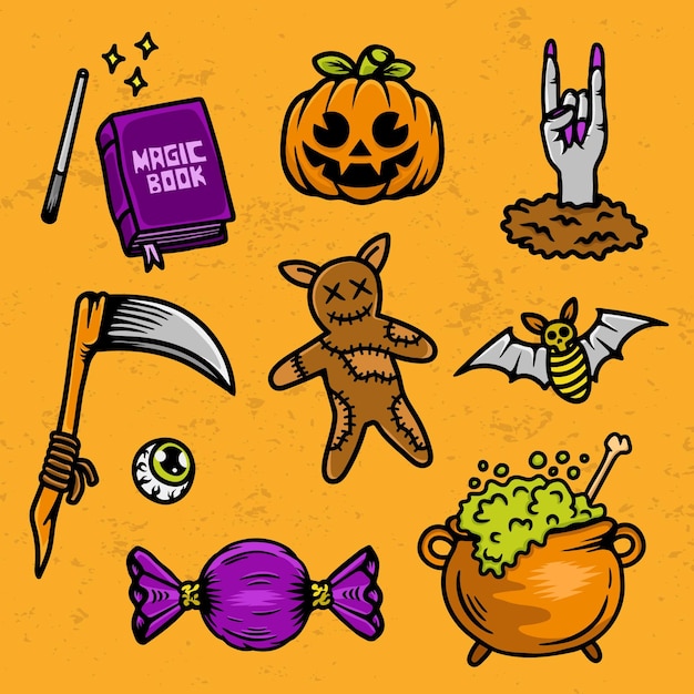 Collezione di icone e personaggi di halloween