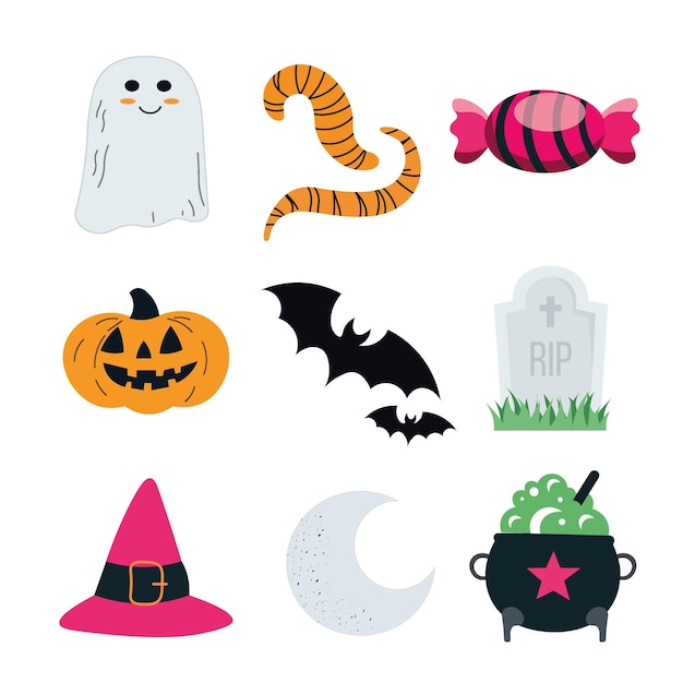 ハロウィーンのアイテムのコレクションにコウモリの魔女と幽霊が含まれています