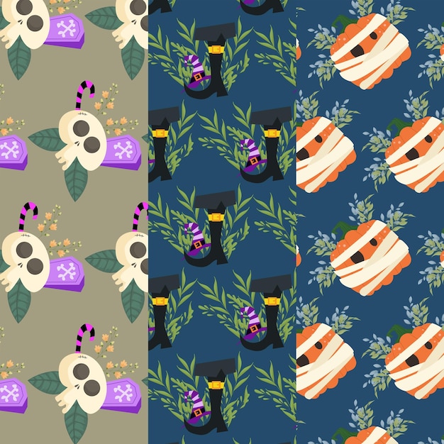 Collection of halloween patterns suitable for wallpaper