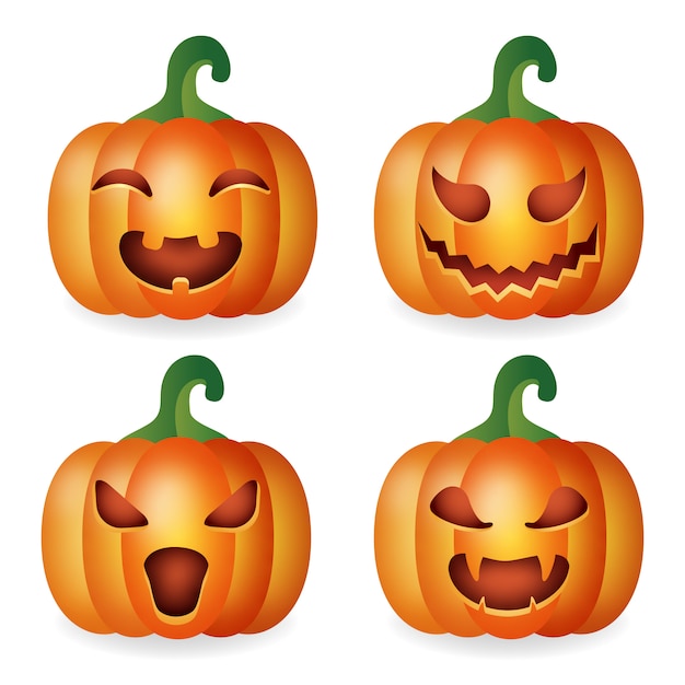 Collection of halloween pumpkins with various expressions