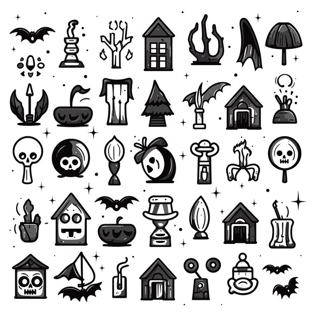 Collection of Halloween silhouettes icons and character