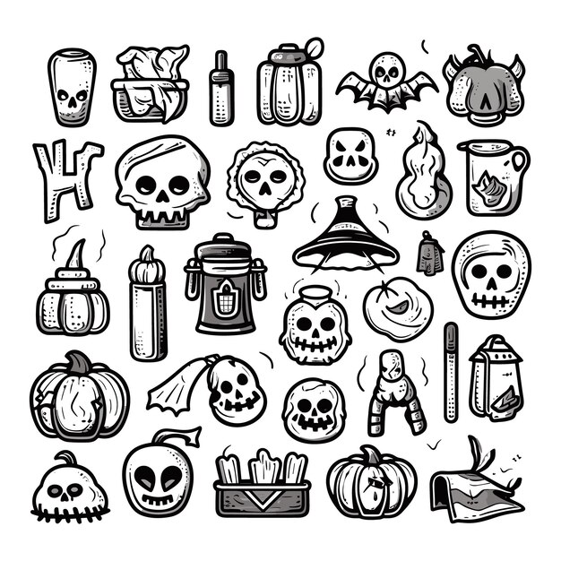 Collection of Halloween silhouettes icons and character