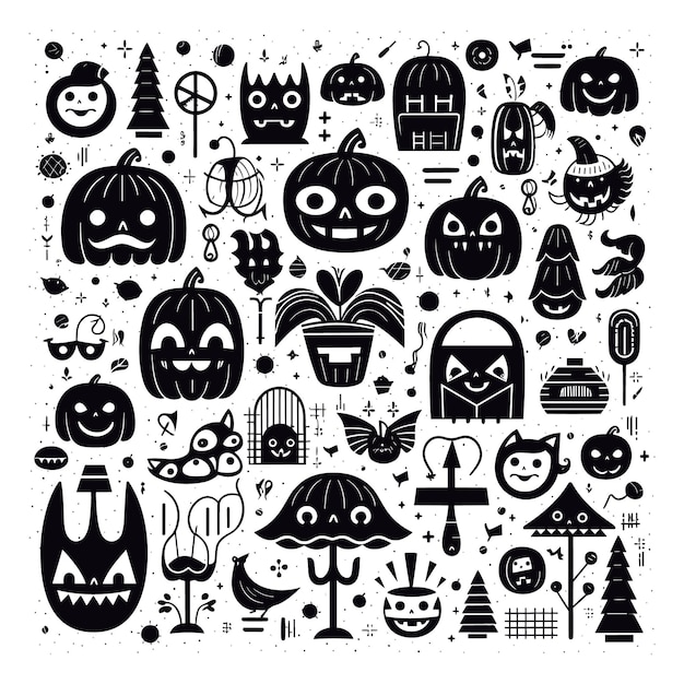 Collection of Halloween silhouettes icons and characters