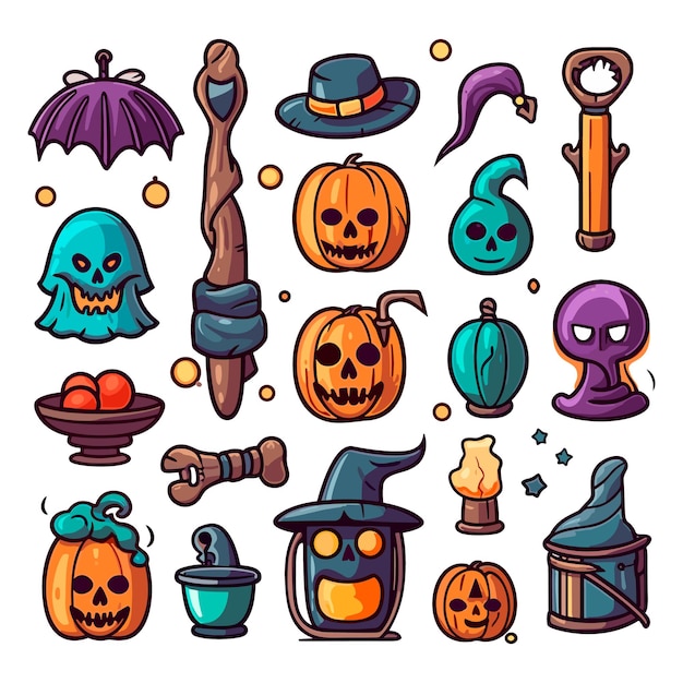 Collection of Halloween silhouettes vector illustration