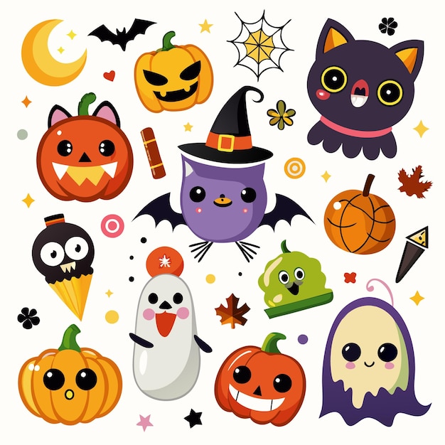 Vector collection of halloween vector elements set of spooky autumn illustrations