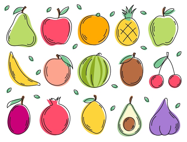 Collection of hand draw healthy natural fruits