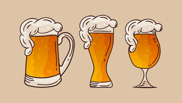 collection of hand drawn beer mug