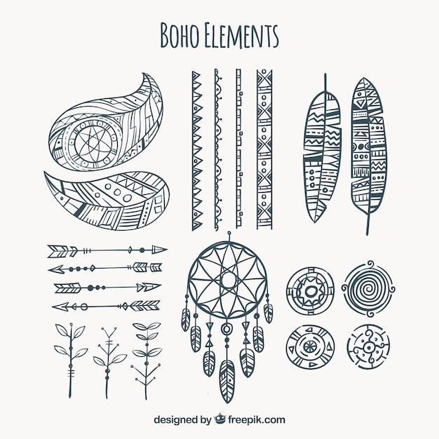 Collezione di elementi disegnati a mano boho