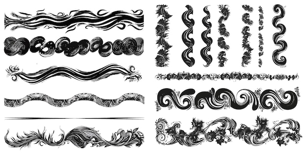 Vector collection of hand drawn borders made with brush and ink