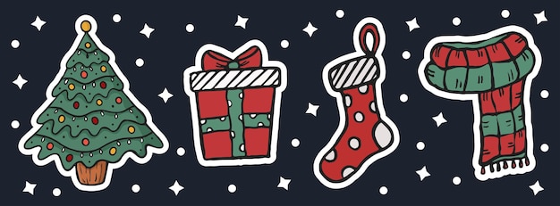 手描きのクリスマス ステッカー、プランナー、ノート、文房具のコレクション。クリスマスのベクトル