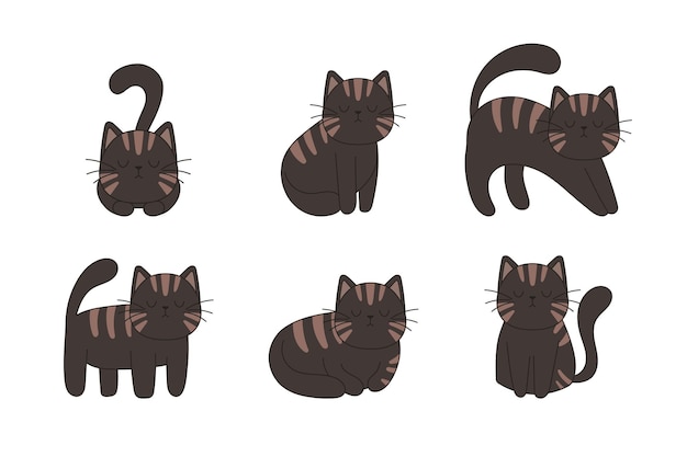 벡터 스크랩북 인사말 카드 포스터 스티커 키트에 완벽한 컬렉션 손으로 그린 귀여운 고양이