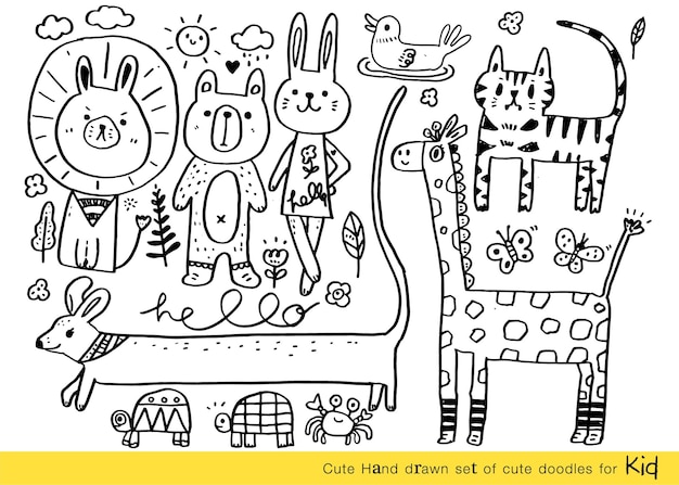 collection of hand drawn cute doodlesdoodle children drawing cute animal cartoon doodleall doodle