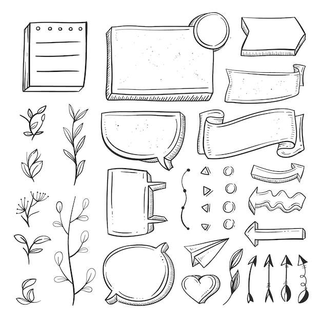 Vector collection of hand drawn elements for bullet journals