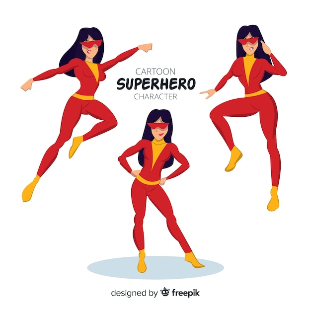 Collezione di personaggi di supereroi femminili disegnati a mano