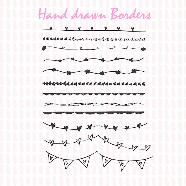 Vector collection of hand drawn ink borders. cute and unique swirls, dividers for your design. isolated vector elements. perfect for valentines day card and wedding invitation.