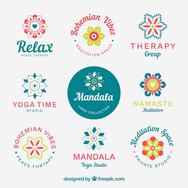 Collection of hand drawn mandalas logos