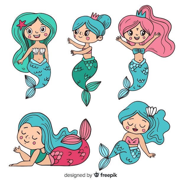 Vector collection of hand drawn mermaids