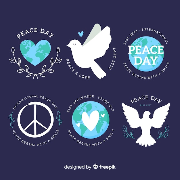 collection of hand drawn peace day labels