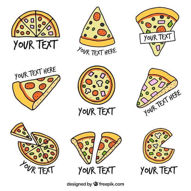 Collection of hand drawn pizza logos