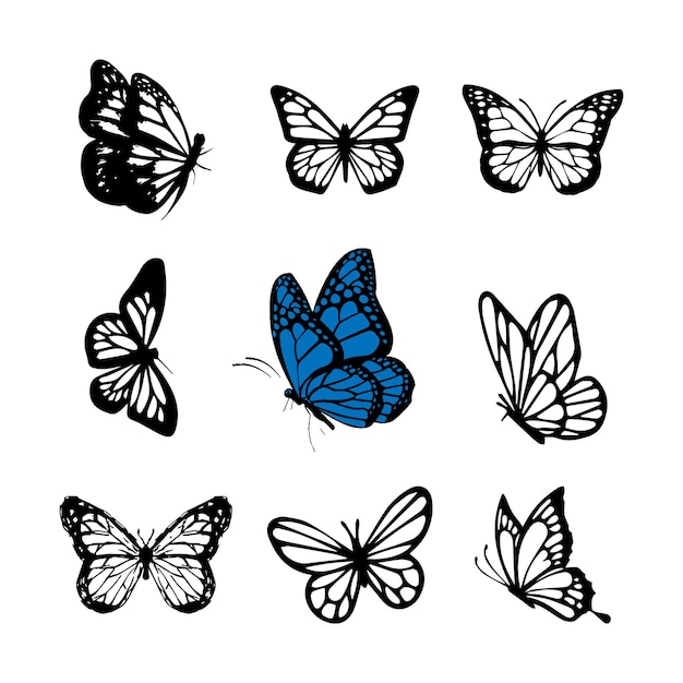 collection of Hand drawn pretty butterflies vector pack