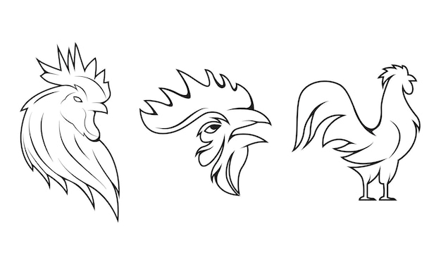 Vector collection of hand drawn rooster line art rooster logo chicken silhouette logo